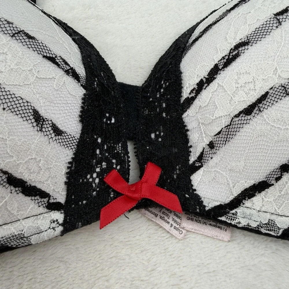 La Senza Perfectly Me Lace Bra Black White Stripe Underwire 36C Y2K Princesscore - Picture 2 of 8